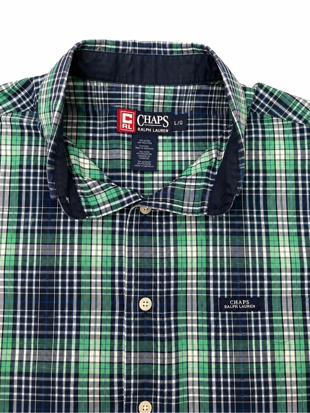 Chaps Ralph Lauren Men's Navy & Green Plaid Short-Sleeve Button-Down Shirt - Picture 2 of 2